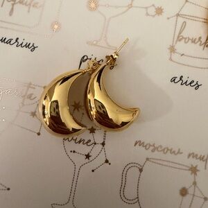 Gold Crescent Moon Earrings, Shiny Chunky Gold Hoop Earrings